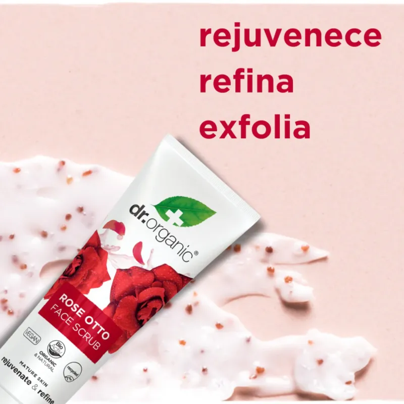 Dr Organic Exfoliante facial Rose Otto, 125ml.