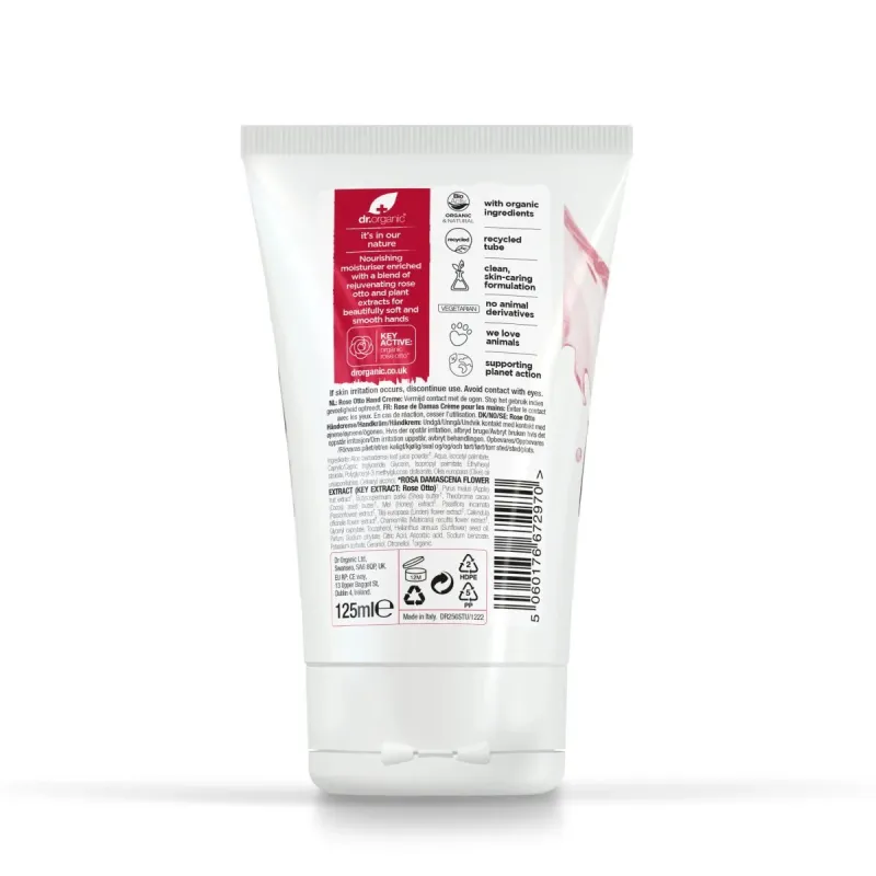 Dr Organic Crema de manos y uñas Rose Otto, 125ml. Dr Organic Crema de manos y uñas Rose Otto, 125ml.