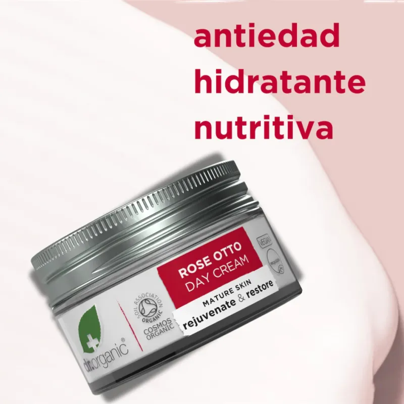 Dr Organic Crema de Día Rose Otto, 50ml.