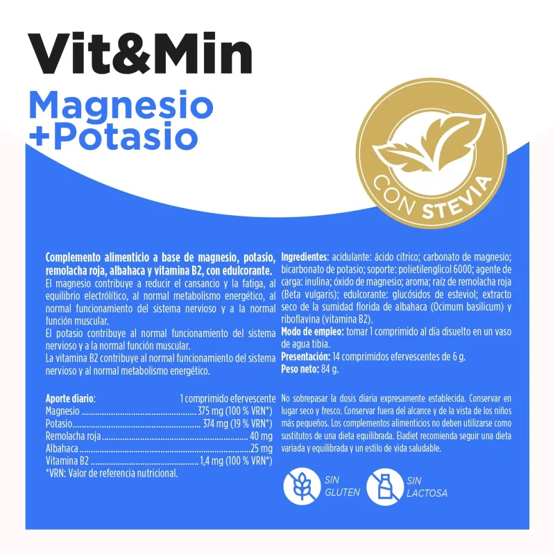 Eladiet Magnesio+potasio ingredientes, 14 comprimidos efervescentes Eladiet Magnesio+potasio ingredientes, 14 comprimidos efervescentes