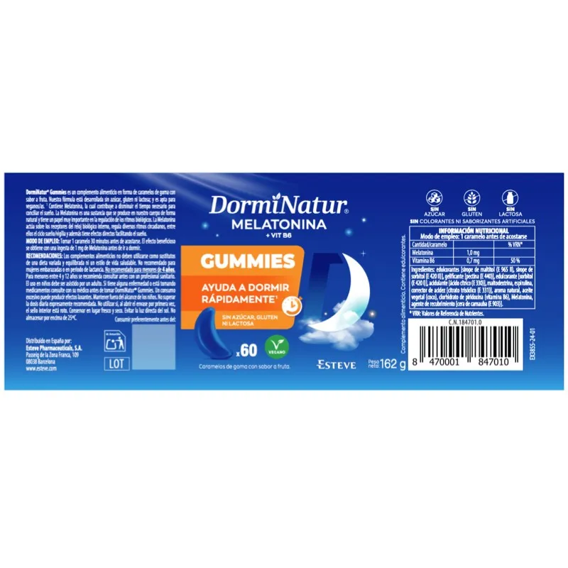 DormiNatur Gummies etiqueta, 60 gominolas