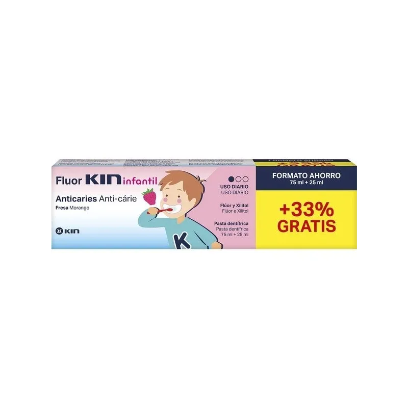 Fluor Kin junior gel sabor fresa +6 años, 2x75 ml