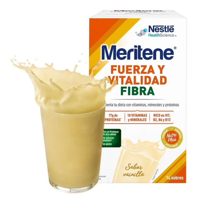 Meritene Fuerza y Vitalidad Fibra Batido Vainilla, 14 sobres de 35g