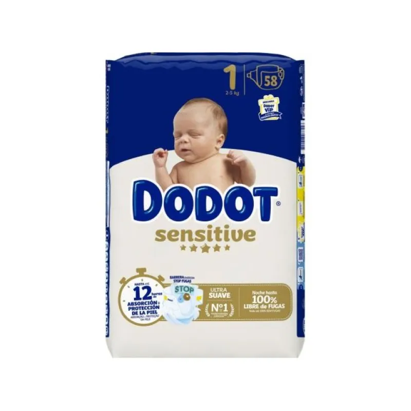 Dodot Sensitive Infantil Pañal Talla 1 2-5 kg, 58 unidades