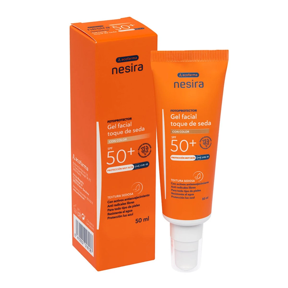 Acofar Nesira Gel Facial Toǫue de Seda Color SPF50+, 50 ml