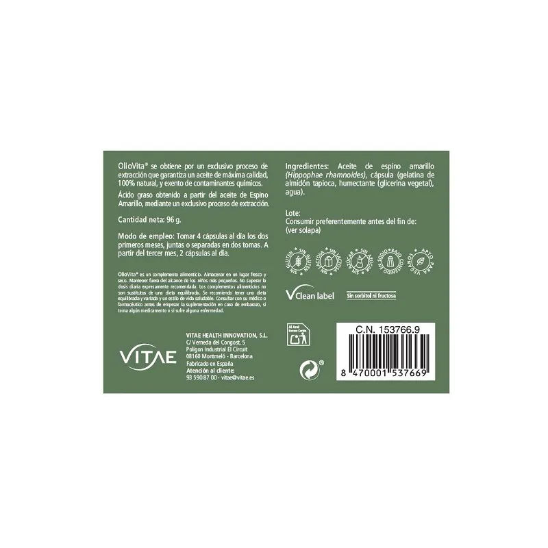 Vitae Oliovita información, 120 cápsulas Vitae Oliovita información, 120 cápsulas