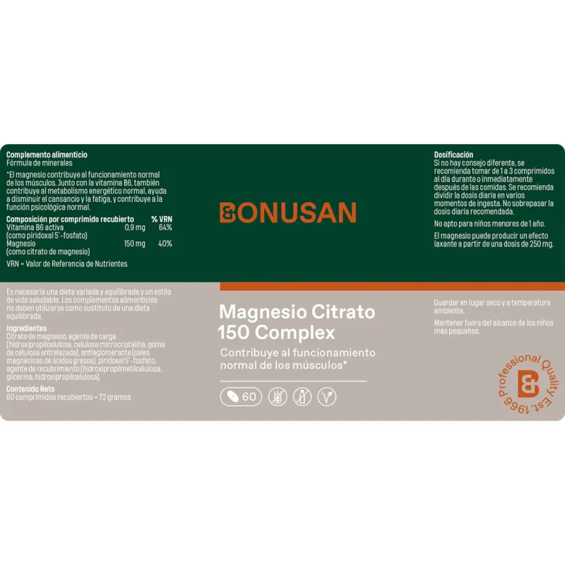 Bonusan Citrato de Magnesio 150 mg plus 60 comprimidos Bonusan Citrato de Magnesio 150 mg plus 60 comprimidos