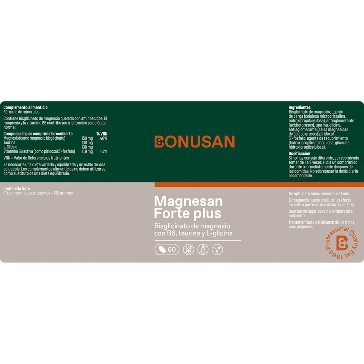 Bonusan Magnesan forte plus, 60 tabletas.