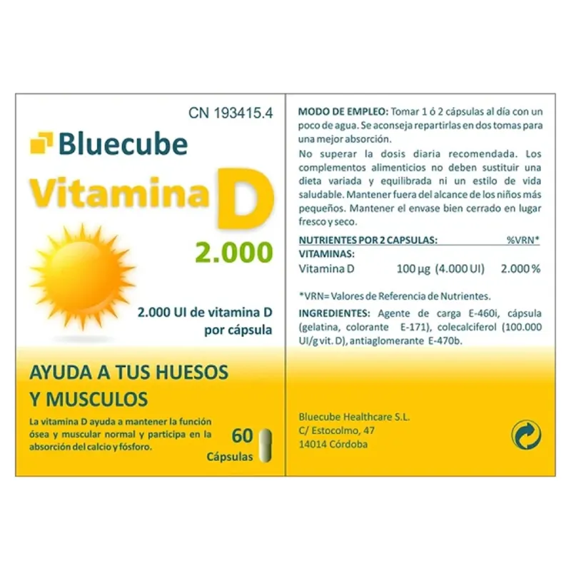 Bluecube Vitamina D 2000, 60 cápsulas | Farmacia Barata Bluecube Vitamina D 2000, 60 cápsulas | Farmacia Barata