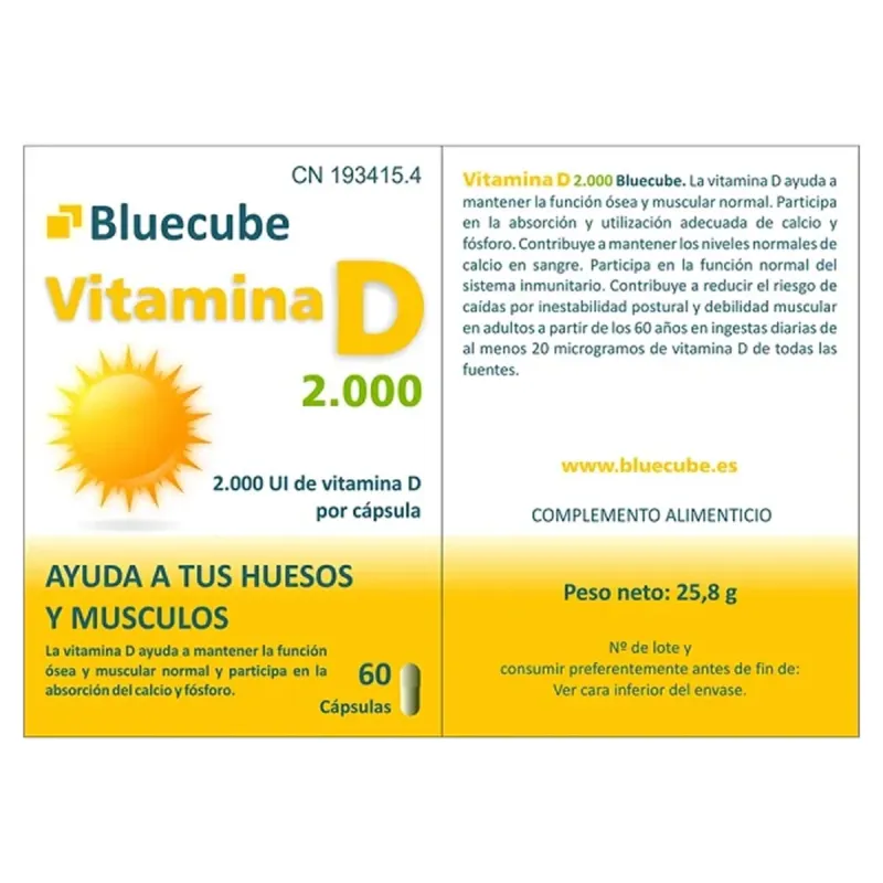 Bluecube Vitamina D 2000, 60 cápsulas | Farmacia Barata Bluecube Vitamina D 2000, 60 cápsulas | Farmacia Barata
