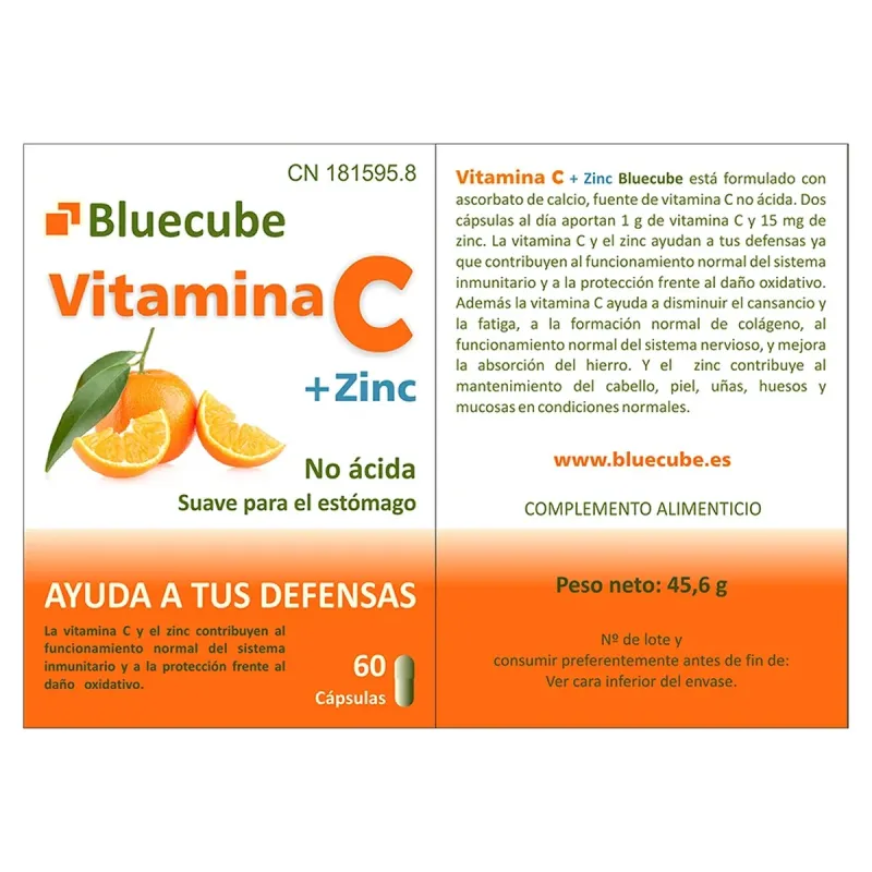 Bluecube Vitamina C + Zinc, 60 cápsulas | Farmacia Barata Bluecube Vitamina C + Zinc, 60 cápsulas | Farmacia Barata