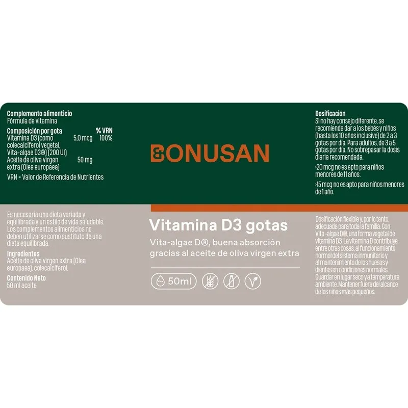 Bonusan Vitamina D3 gotas 5 mcg, 50 ml Bonusan Vitamina D3 gotas 5 mcg, 50 ml