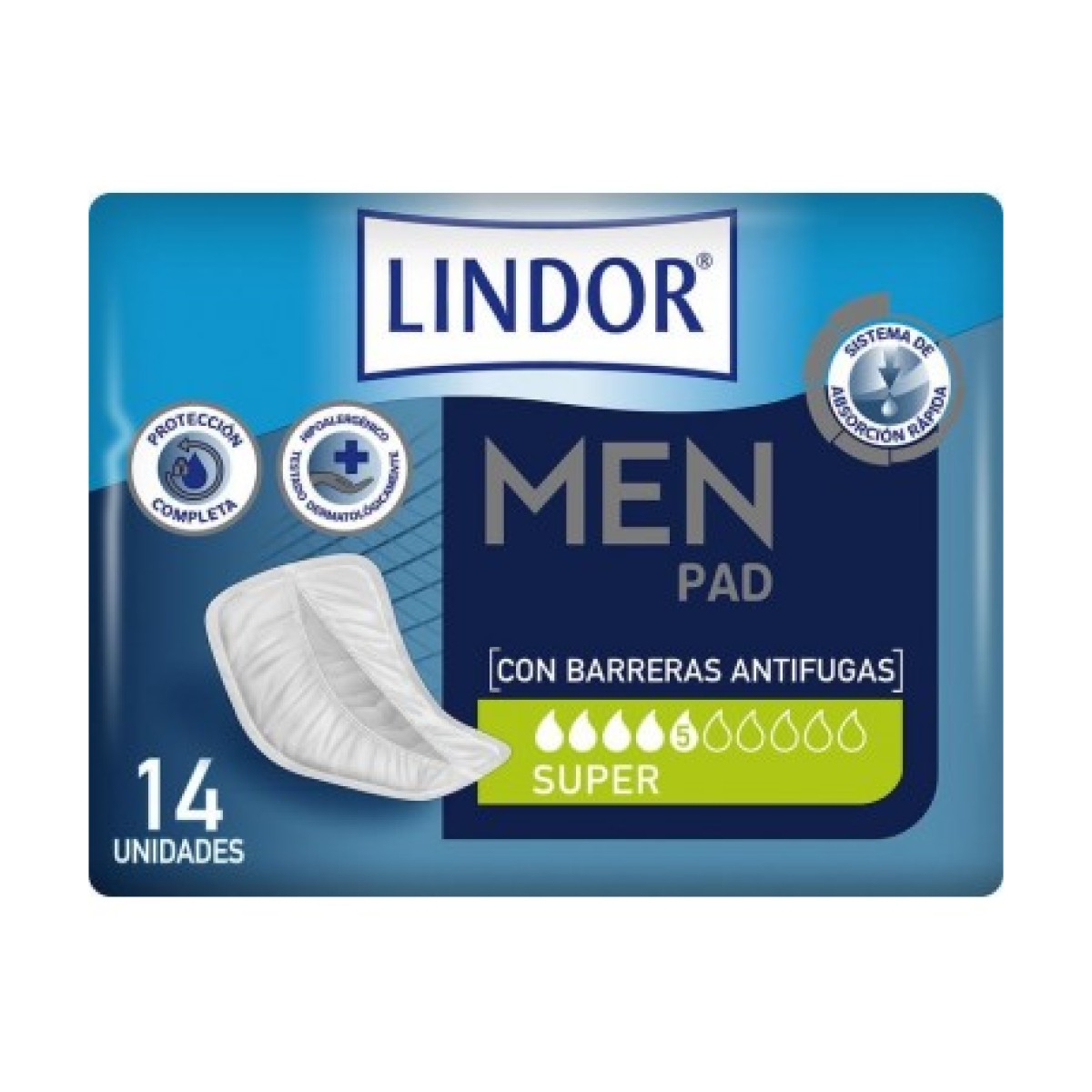 Lindor Absorbente Incontinencia Orina Ligera Men Pad Normal 5 gotas, 14 unidades