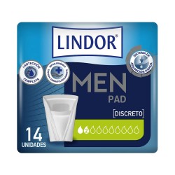 Lindor Absorbente Incontinencia Orina Ligera Men Pad Normal 2 gotas, 14 unidades