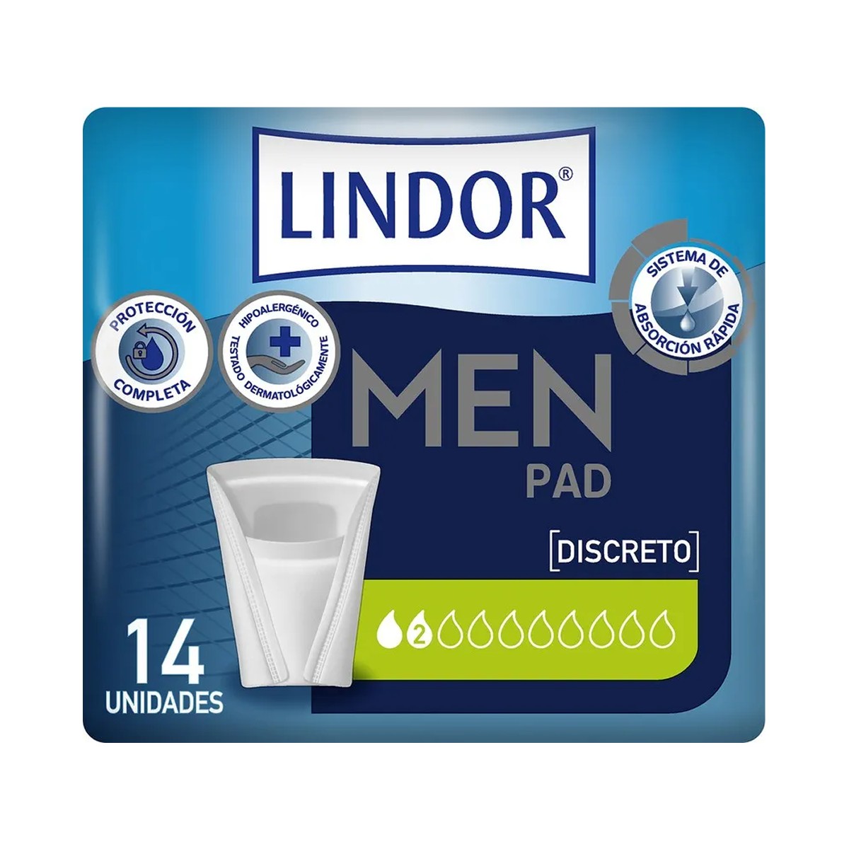 Lindor Absorbente Incontinencia Orina Ligera Men Pad Normal 2 gotas, 14 unidades