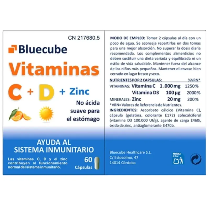 Bluecube Vitamina C+D+Zinc | Farmacia Barata