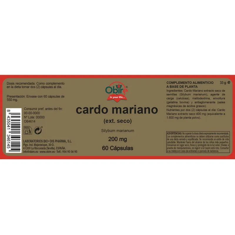 Obire Cardo mariano 200 mg | Farmacia Barata
