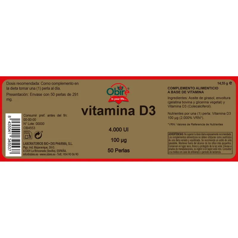 Obire Vitamina D3 100 mcg | Farmacia Barata Obire Vitamina D3 100 mcg | Farmacia Barata