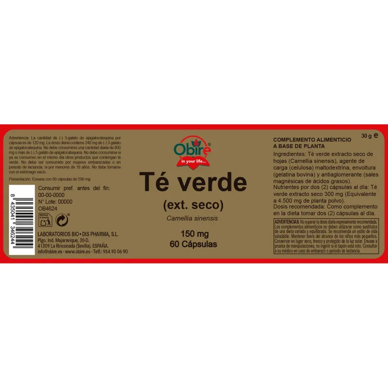 Obire Té verde 150 mg | Farmacia Barata Obire Té verde 150 mg | Farmacia Barata