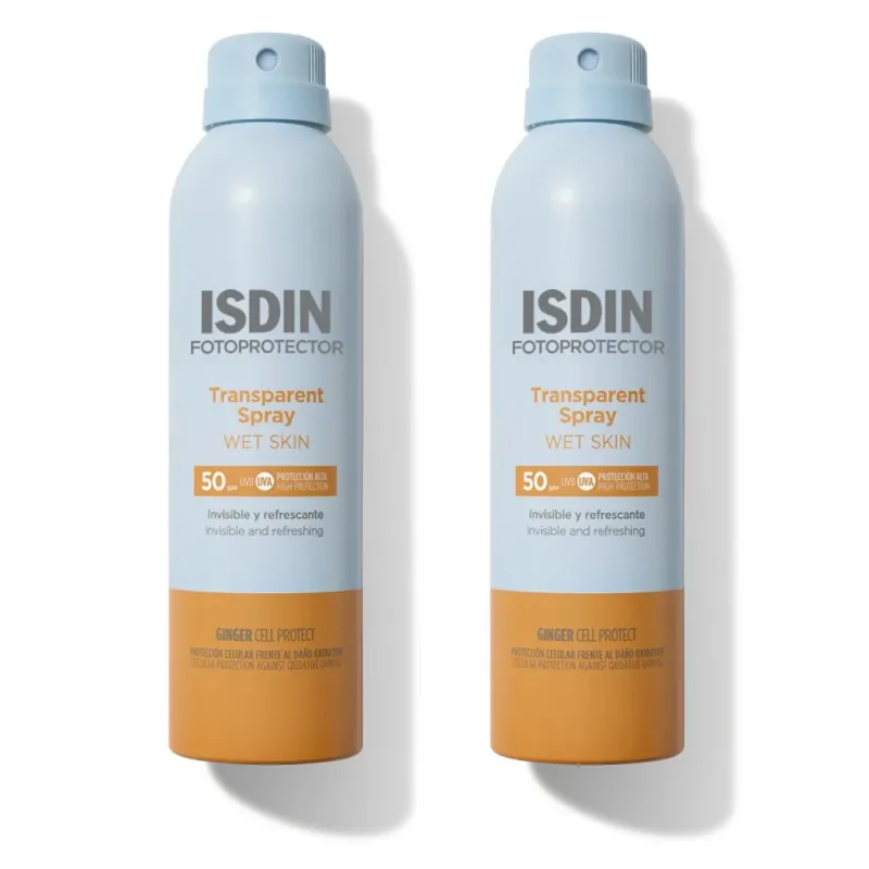 Isdin Fotoprotector Spray Transparent Wet Skin SPF50, Oferta Duplo 2x 250 ml| Farmacia Barata