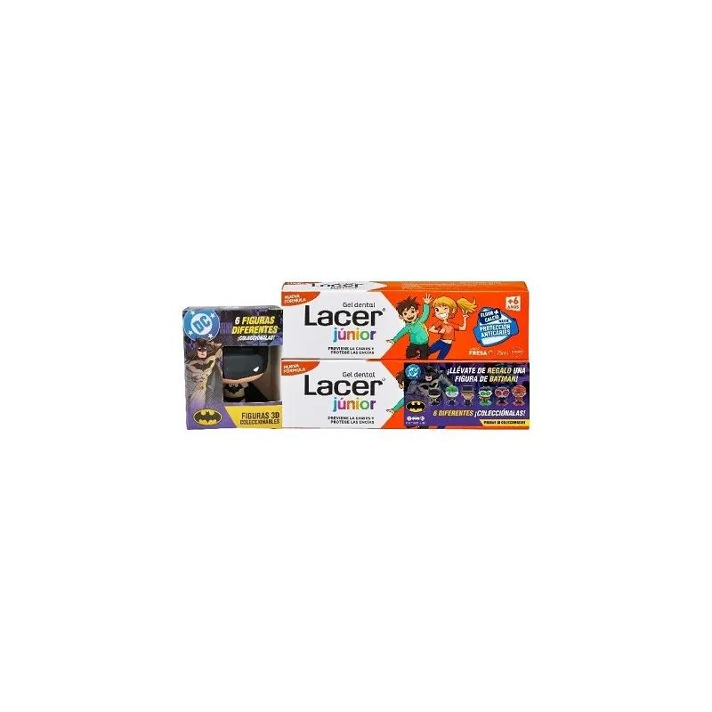 Lacer Junior gel dentifrico sabor Fresa oferta duplo, 2x75 ml+ REGALO figura Batman