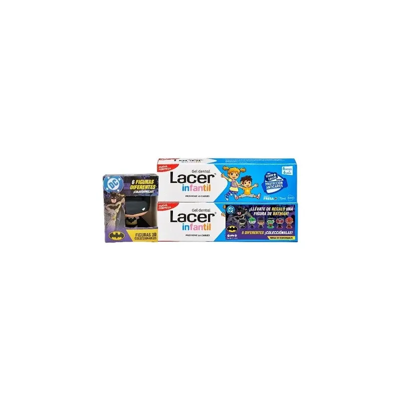 Lacer gel dental infantil sabor fresa formato oferta duplo 2X75 ml+REGALO Figura Batman