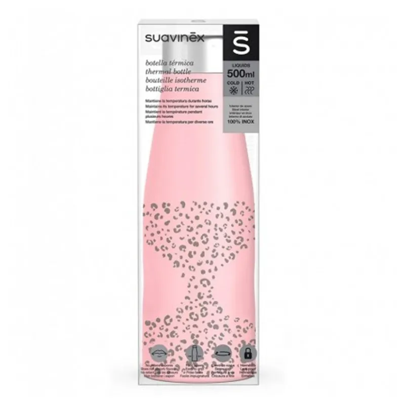 Suavinex Botella Acero Inox Color Rosa, 500 ml