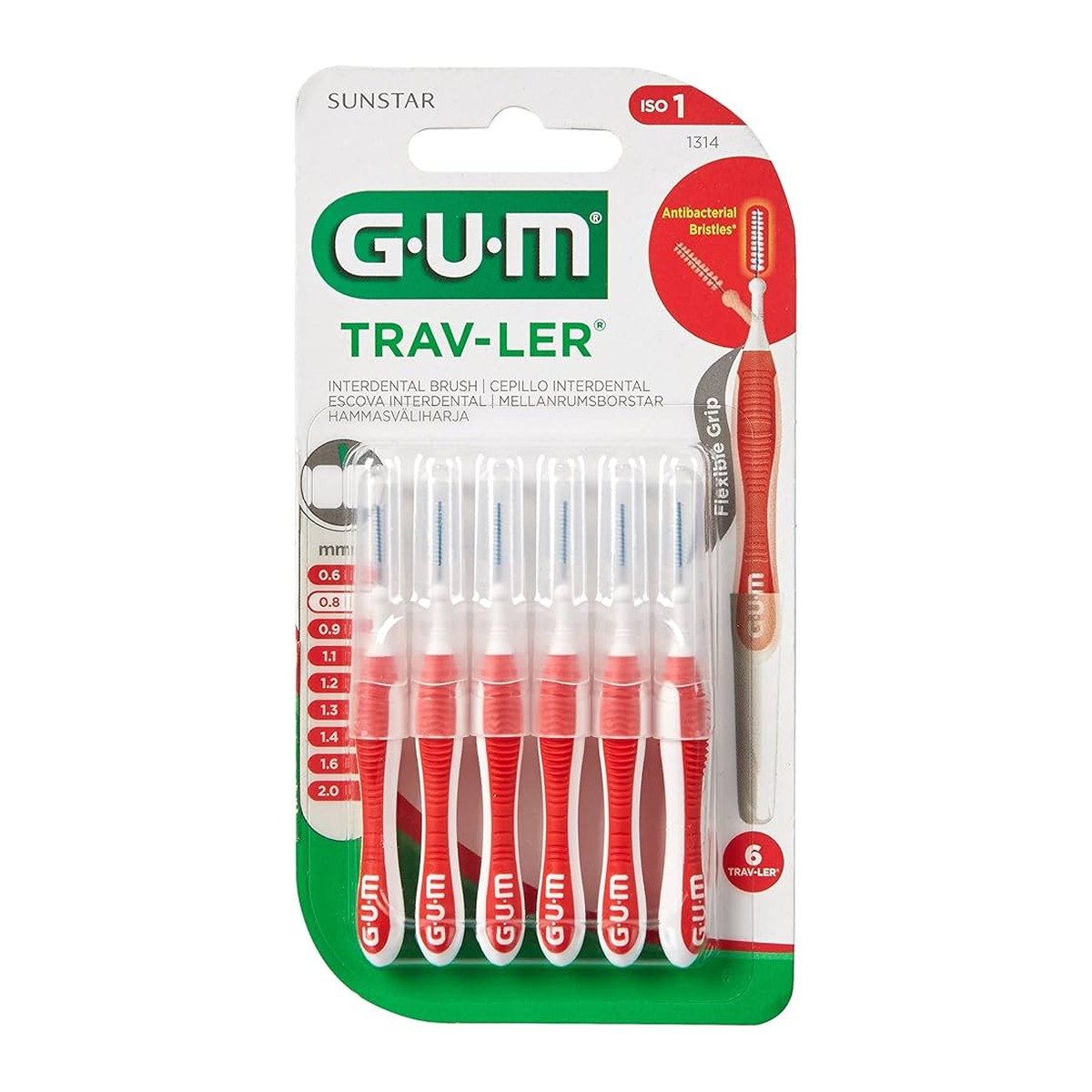 GUM Trav-Ler Cep Interdental 0,8Mm Iso 1, 6 Uds