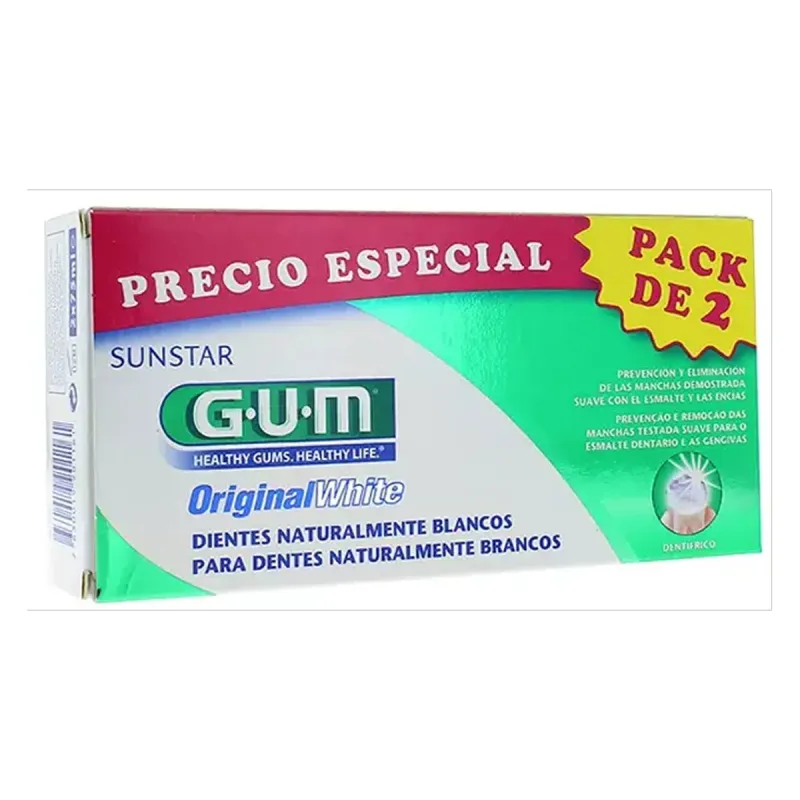 GUM Original White Duo Pack Pasta, 2x75 ml | Farmacia Barata GUM Original White Duo Pack Pasta, 2x75 ml | Farmacia Barata