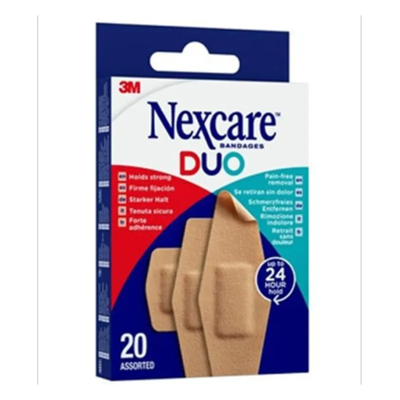 3M Nexcare DUO tiras tela adhesivo silicona, 20 unidades surtidas | Farmacia Barata