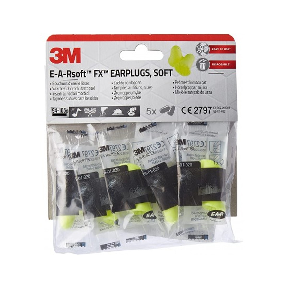 3M Tapones de ruido FX, 5 pares