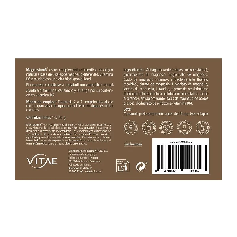 Vitae Magnesium6 información Vitae Magnesium6 información