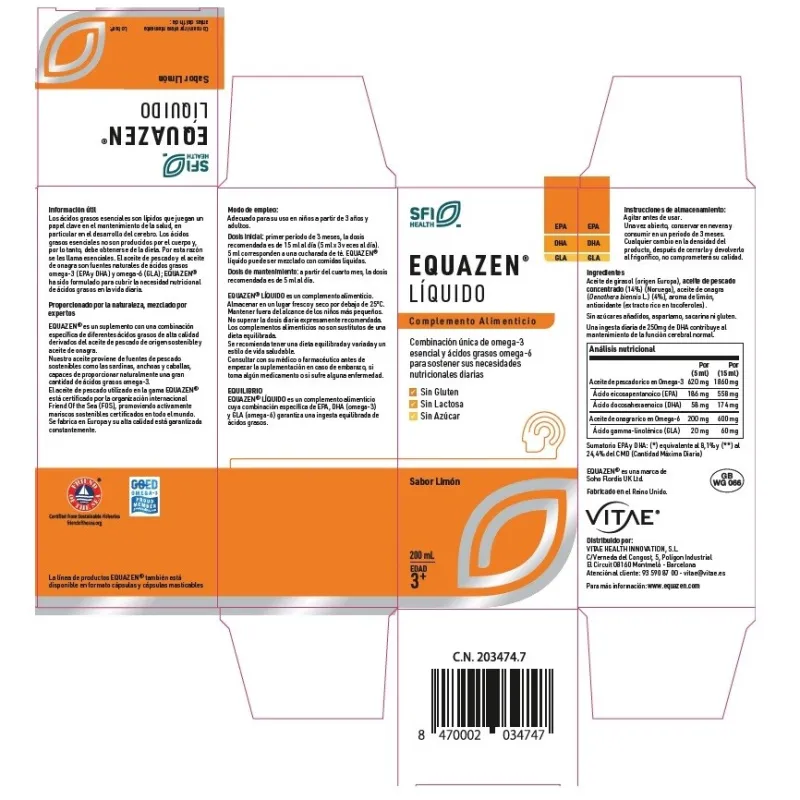 Vitae Equazen líquido sabor limón, 200 ml Vitae Equazen líquido sabor limón, 200 ml