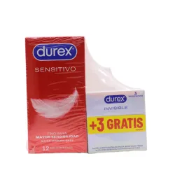 Durex Preservativos Sensitivo suave, 12 unidades + Regalo Durex Invisible, 3 unidades