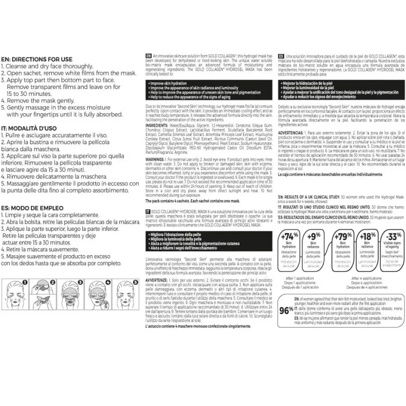 Gold Collagen Hydrogel Mask, 4 unidades Gold Collagen Hydrogel Mask, 4 unidades