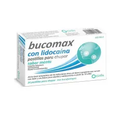 Bucomax con Lidocaina sabor menta, 24 pastillas para chupar
