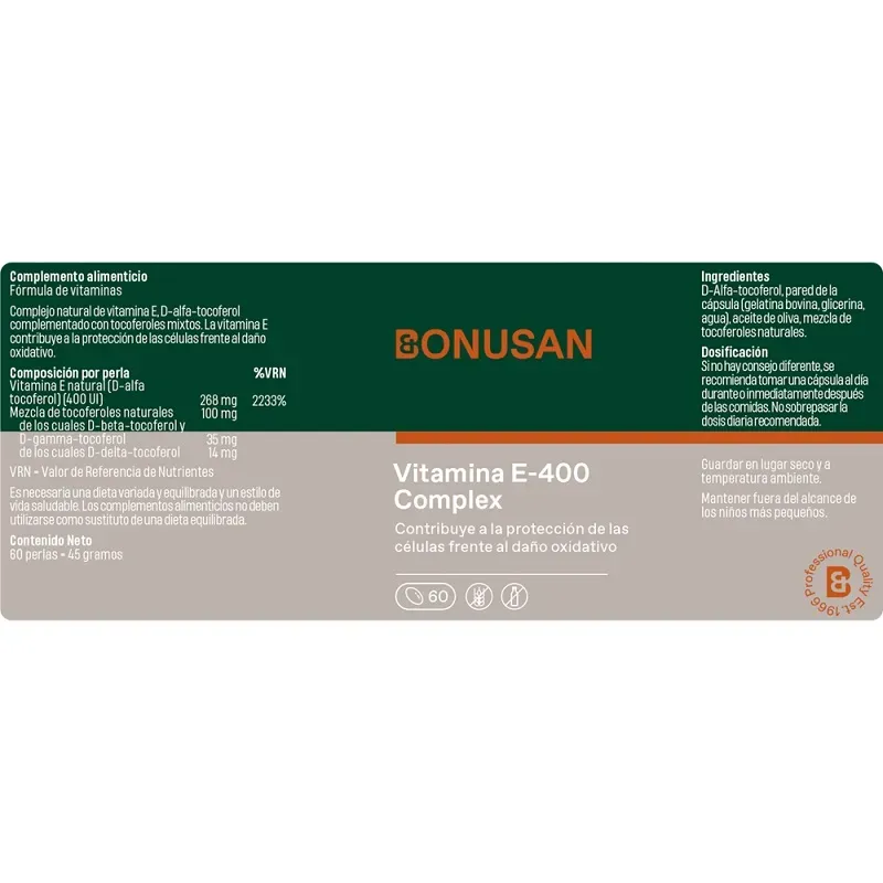 Bonusan Vitamina E-400 complex etiqueta Bonusan Vitamina E-400 complex etiqueta