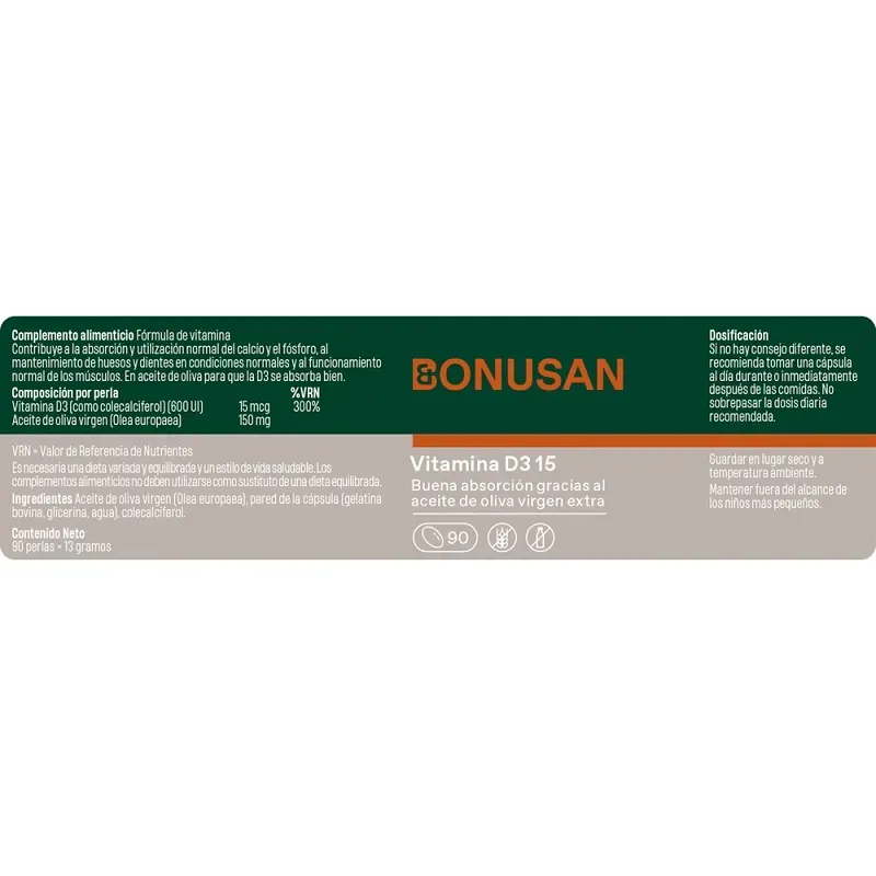 Bonusan Vitamina D3 15 etiqueta Bonusan Vitamina D3 15 etiqueta