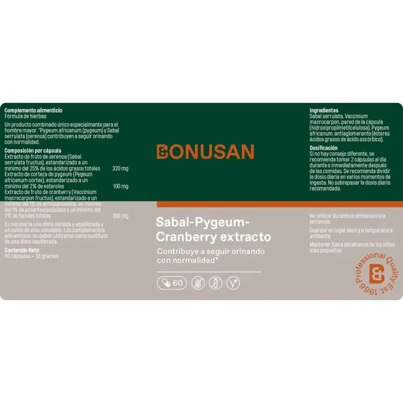 Bonusan Sabal-Pygeum-Cranberry extracto, 60 cápsulas Bonusan Sabal-Pygeum-Cranberry extracto, 60 cápsulas
