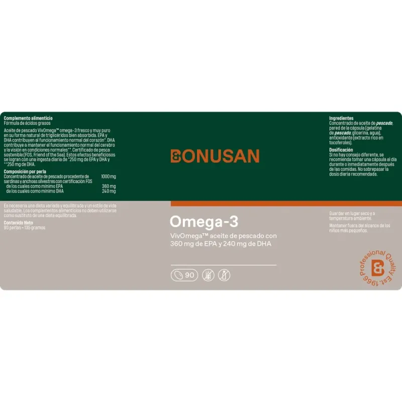 Bonusan Omega-3, 90 comprimidos etiqueta