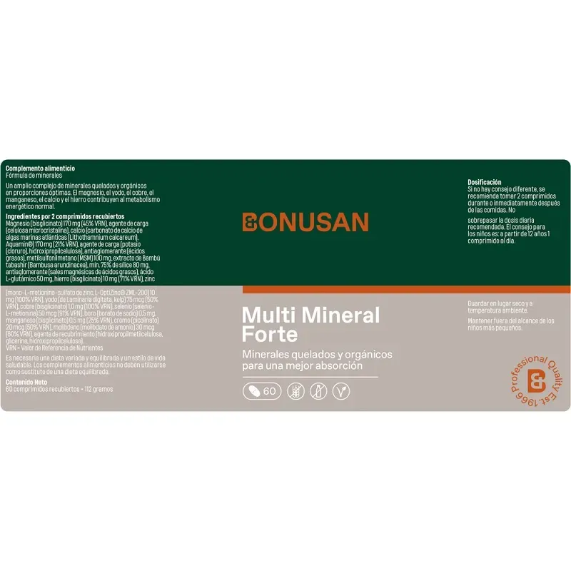 Bonusan Multi Mineral Forte, 60 comprimidos etiqueta