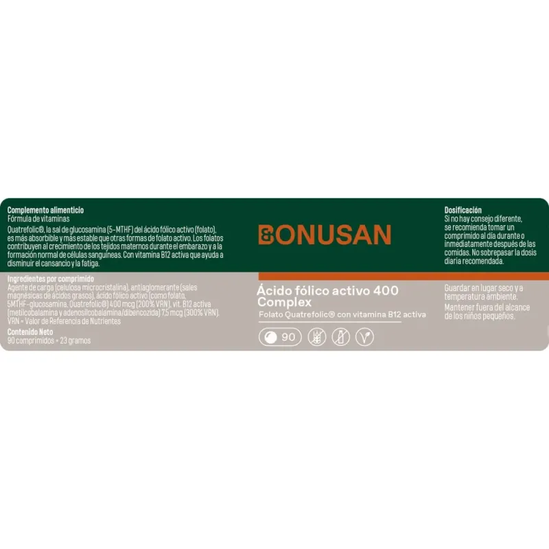 Bonusan Ácido fólico activo 400 Complex, 90 comprimidos Bonusan Ácido fólico activo 400 Complex, 90 comprimidos