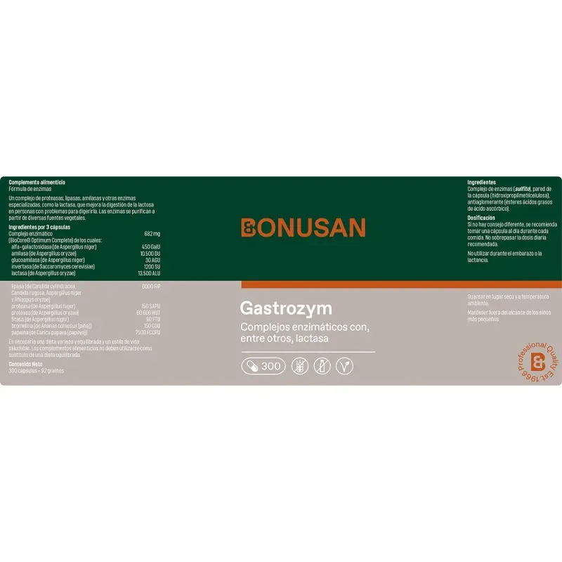 Bonusan Gastrozym, 300 cápsulas etiqueta