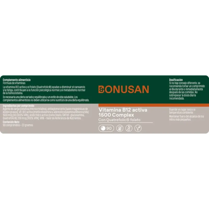 Bonusan Vitamina B12 activa 1500 complex, 90 comp | Farmacia Barata