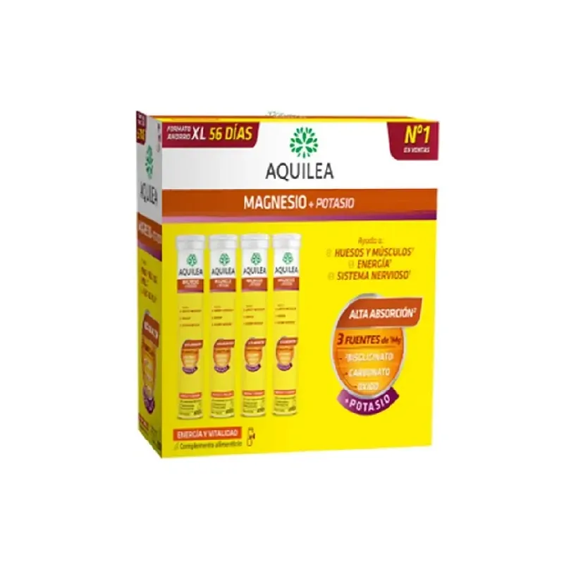 Aquilea Magnesio+Potasio Sabor Naranja Formato XL, 56 comprimidos efervescentes