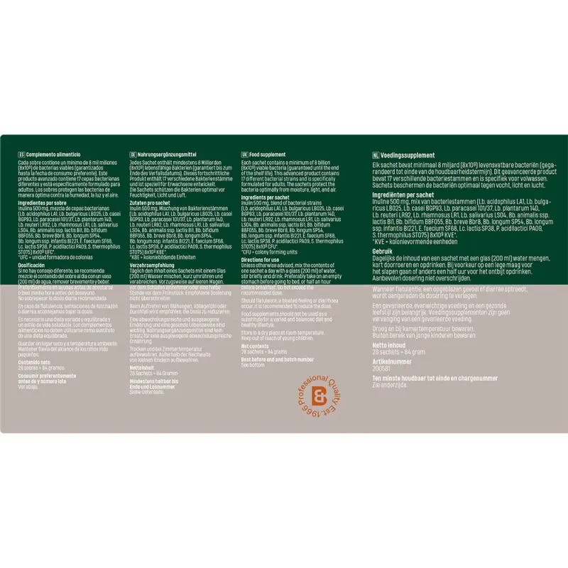 Bonusan Bacteri 17 Resilience Pro, 28 sobres etiqueta