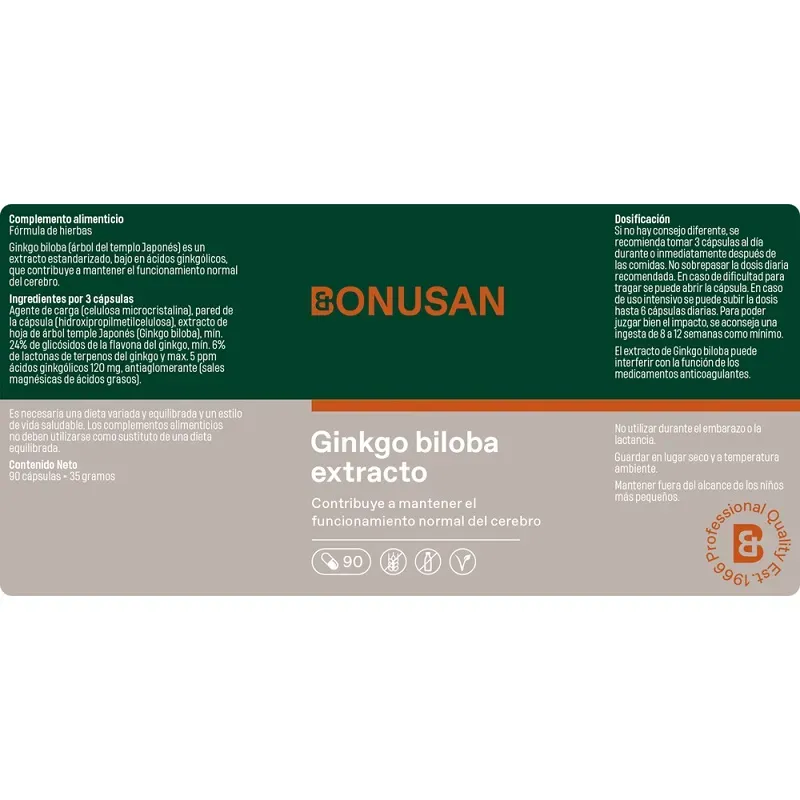 Bonusan Ginkgo biloba extracto etiqueta