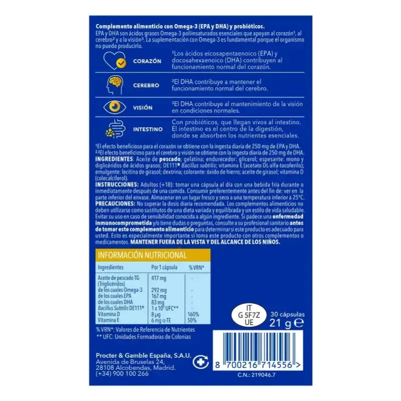 Bion3 Omega‑3 con Probióticos, 30 cápsulas | Farmacia Barata