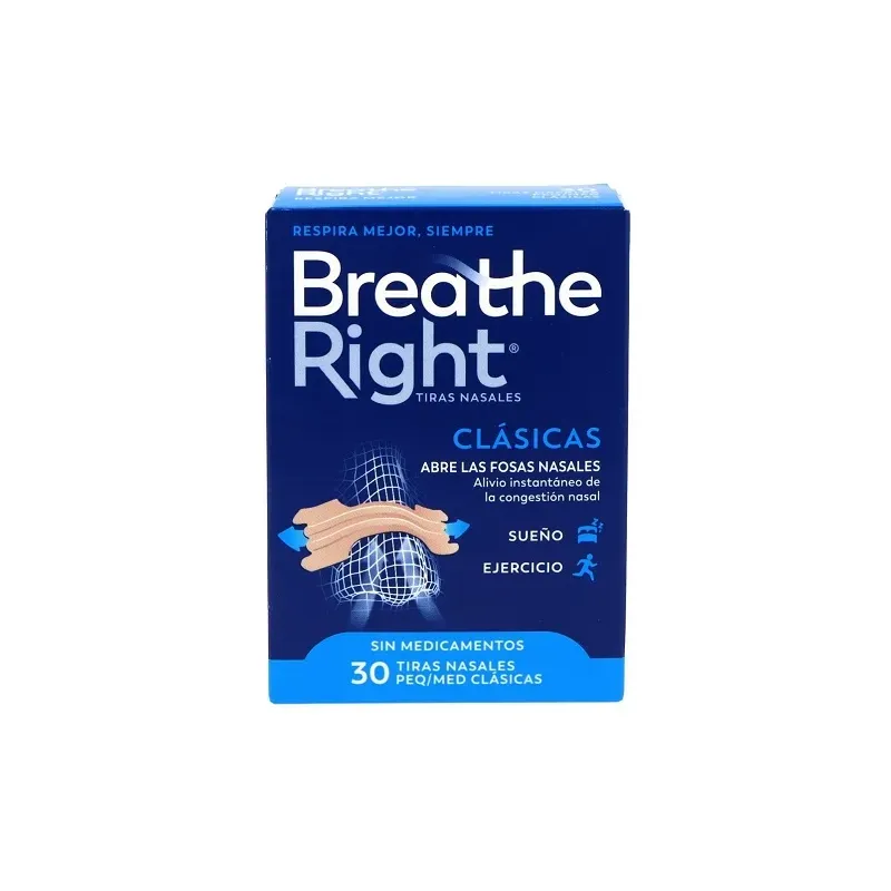 Breathe Right talla mediana, 30 tiras nasales| Farmacia Barata