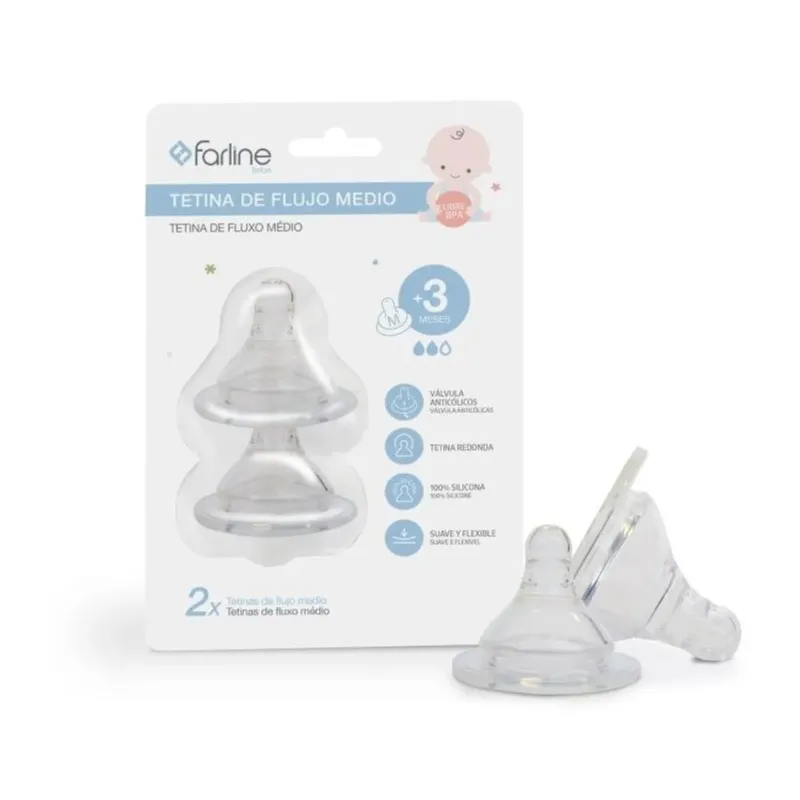 Farline Bebé Tetina Flujo Medio, 2 unidades | Farmacia Barata